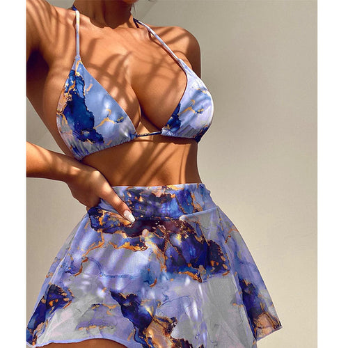 Damen Bikini-Set mit floralem Wickelrock und verstellbaren Trägern R&B
