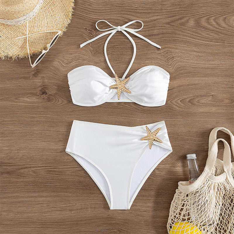 Damen Hochtaillierter Bikini mit eleganten Muschelverzierungen R&B