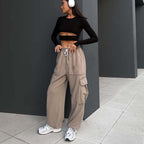 Damen lässige Cargo-Hosen mit elastischem Bund und praktischen Taschen R&B