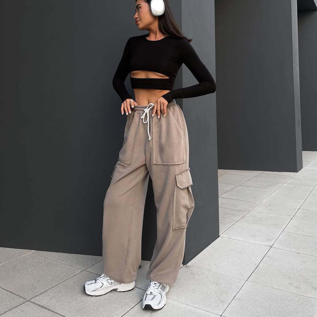 Damen lässige Cargo-Hosen mit elastischem Bund und praktischen Taschen R&B