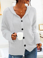 Damen Strickjacke mit Kapuze und knöpfen im lässigen Stil R&B