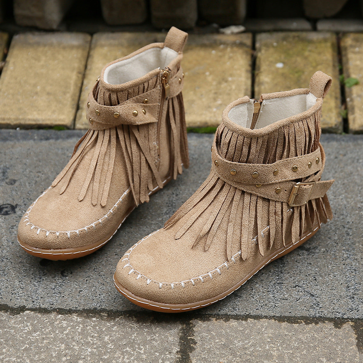 Damen Mokassinstiefel mit modischem Fransen-Design und eleganten Akzenten R&B