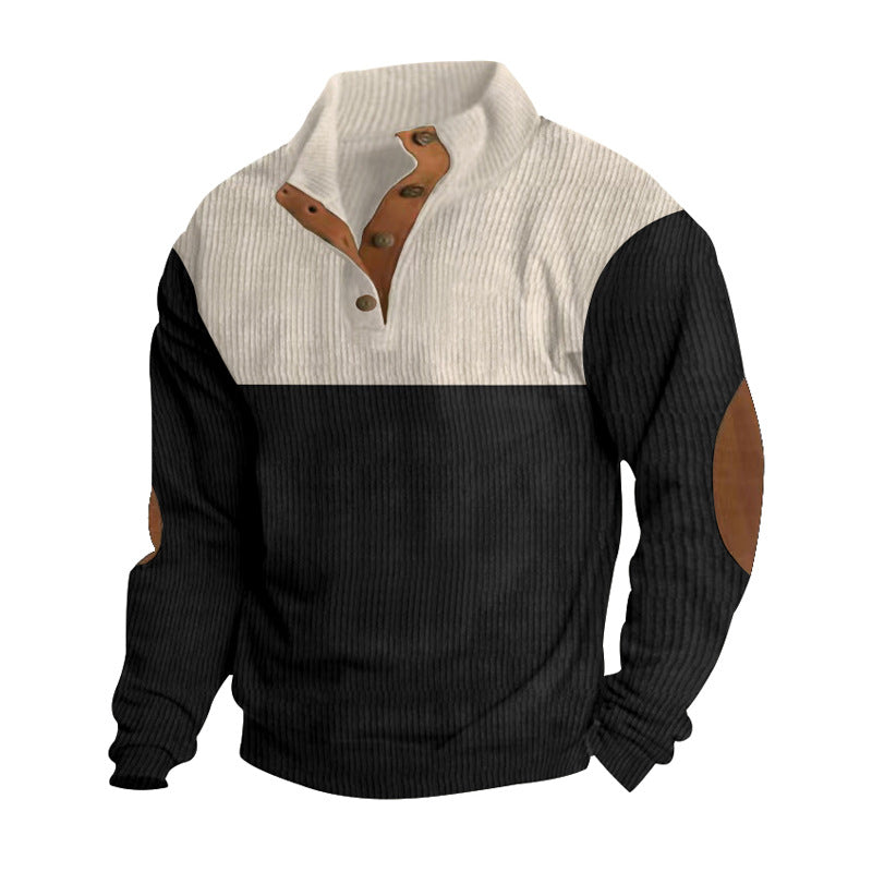 Herren nan Troyer Strickpullover mit Rippstruktur und Ellenbogen-Patches R&B