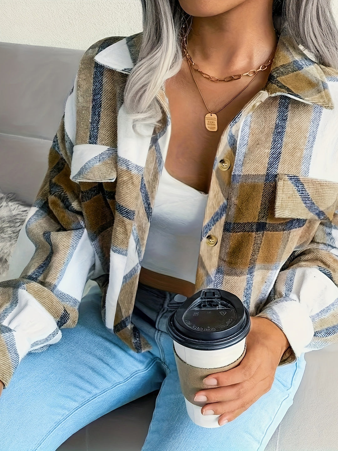 Damen karierte Hemdjacke R&B