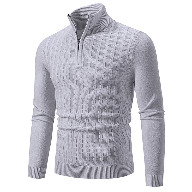 Herren Strickpullover mit halbem Reißverschluss und strukturiertem Zopfmuster