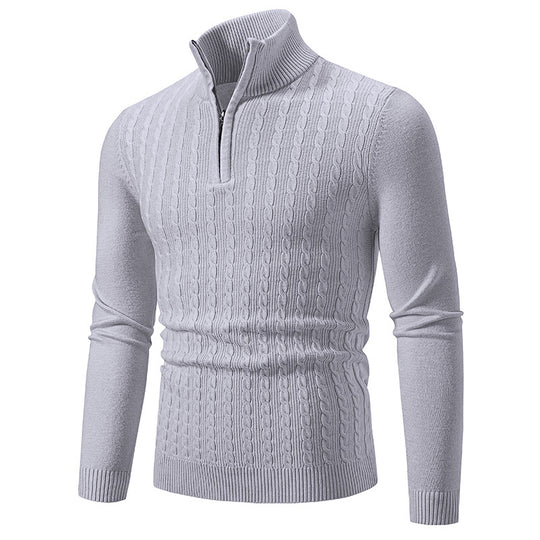 Herren Strickpullover mit halbem Reißverschluss und strukturiertem Zopfmuster R&B