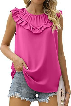 Damen leichtes Rüschenshirt mit elegantem Rundhalsausschnitt R&B