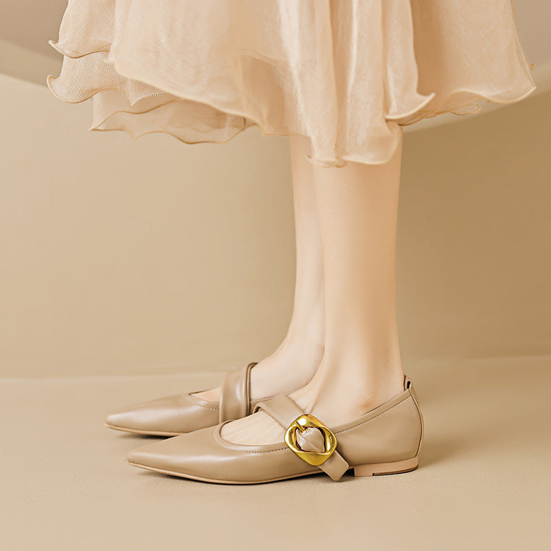 Damen elegante Ballerinas mit modernem Riemen und auffälliger Schnalle