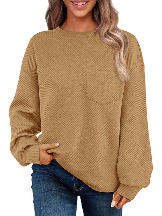 Damen Lässiger Pullover mit strukturiertem Muster und praktischen Taschen R&B