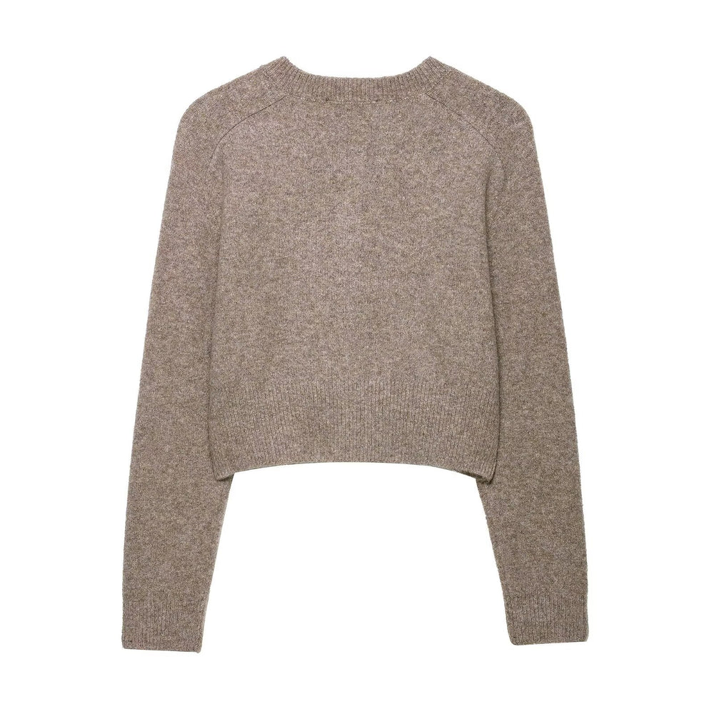Damen cropped Strickjacke mit Knopfverschluss R&B