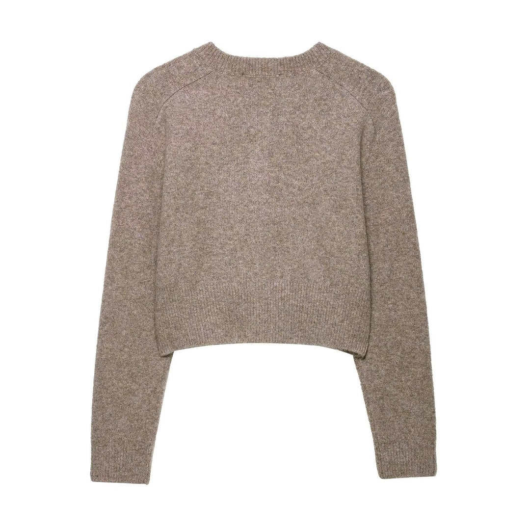 Damen cropped Strickjacke mit Knopfverschluss R&B