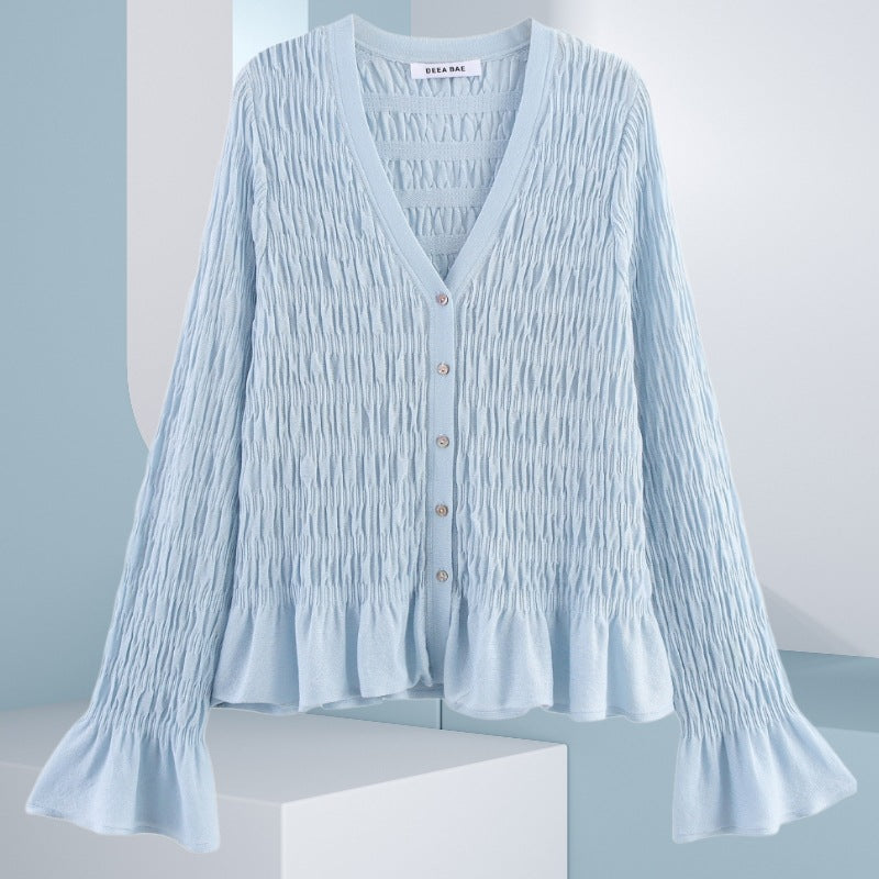 Damen Leichte und elegante Strickjacke mit Rüschensaum R&B