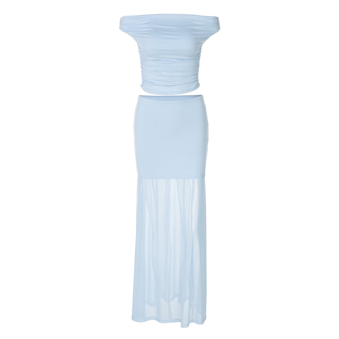 Damen Elegantes Off-Shoulder Maxikleid mit gerafftem Oberteil R&B