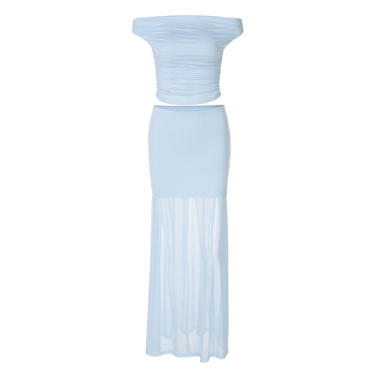 Damen Elegantes Off-Shoulder Maxikleid mit gerafftem Oberteil R&B