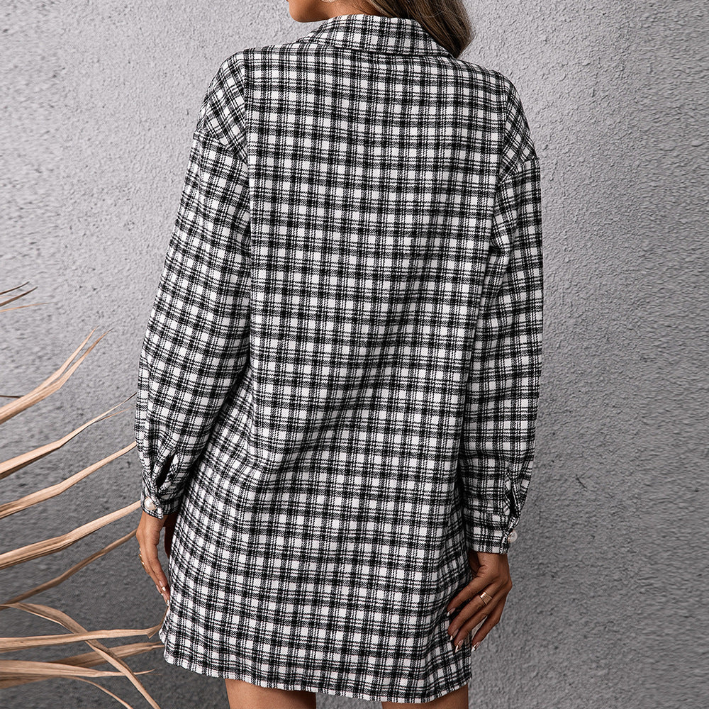 Damen Karo Hemdblusenkleid R&B