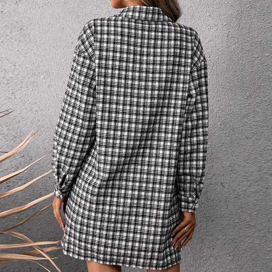 Damen Karo Hemdblusenkleid R&B