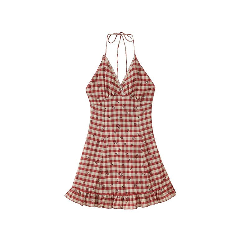 Damen Kariertes Sommerkleid mit Rüschendetails R&B