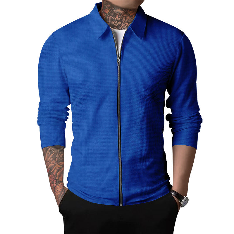 Herren nan strukturierte Hemdjacke mit Waffelstruktur, durchgehendem Reißverschluss und schmaler Passform R&B