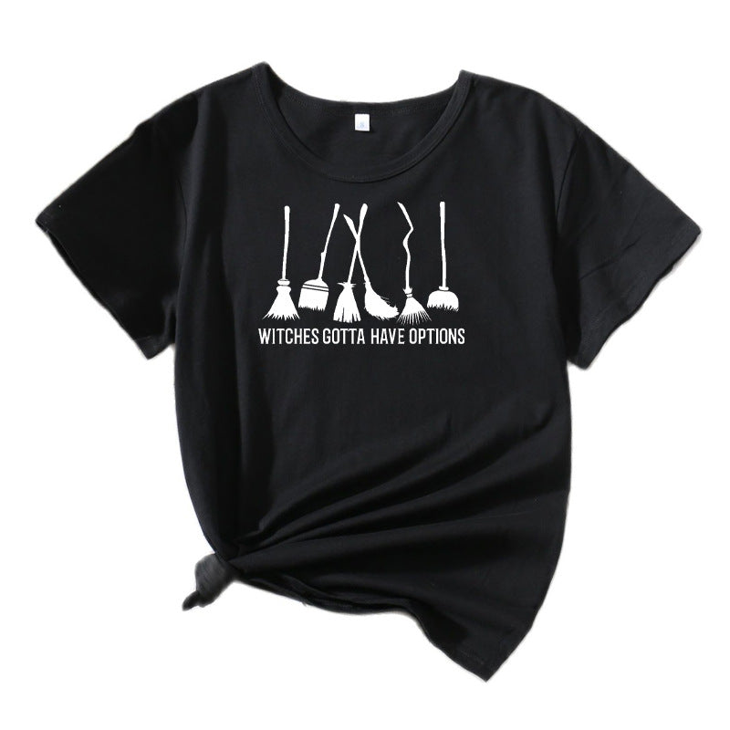 Frauen Grafik Besenstiel Humor T-Shirt R&B