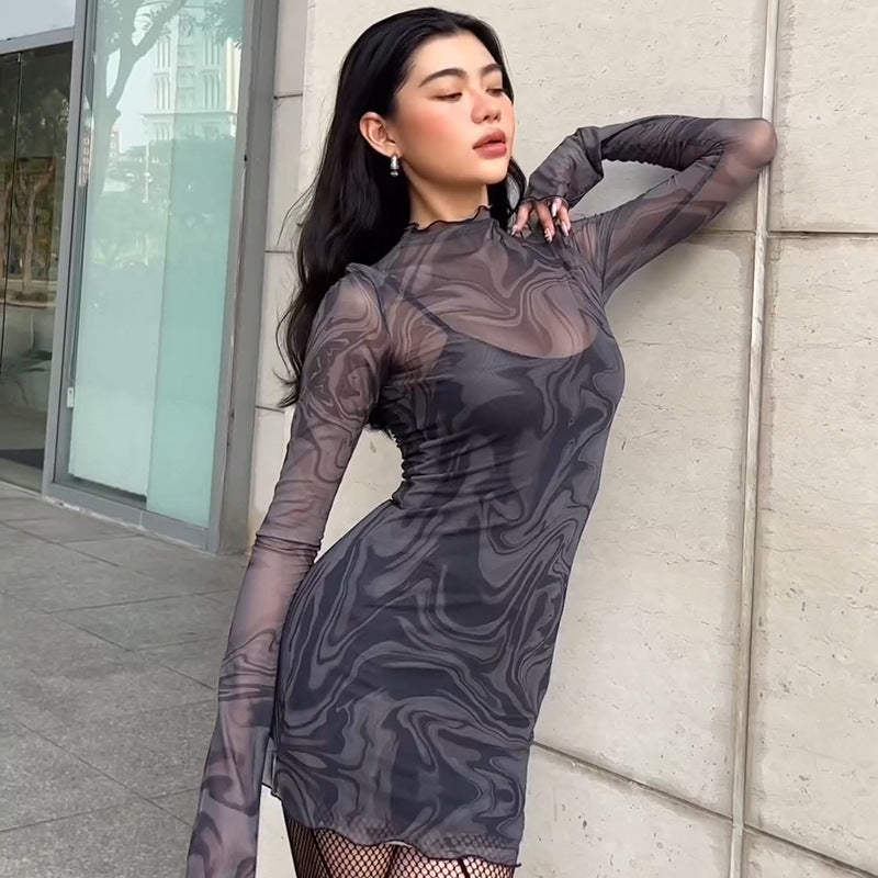 Damen figurbetontes Netzkleid mit marbled Effekt R&B