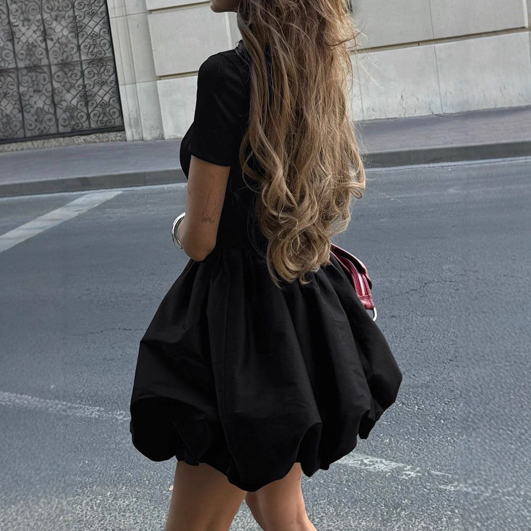 Damen Minikleid mit elegantem Stehkragen und voluminösem Rock R&B