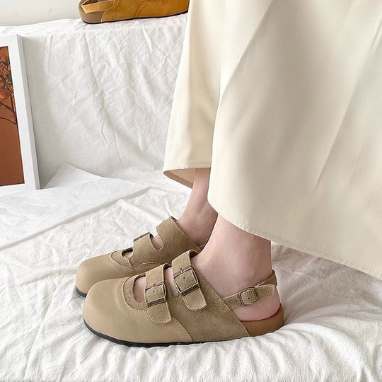 Damen Komfortable Clogs mit dekorativen Riemen und atmungsaktiver Sohle R&B