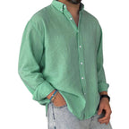 Herren nan leichtes Baumwoll-Leinen-Hemd mit Button-Down-Kragen und entspannter Relaxed-Fit R&B