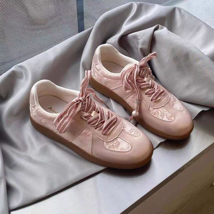 Damen Modische Sneakers mit floralem Design und dekorativen Schnürsenkeln R&B