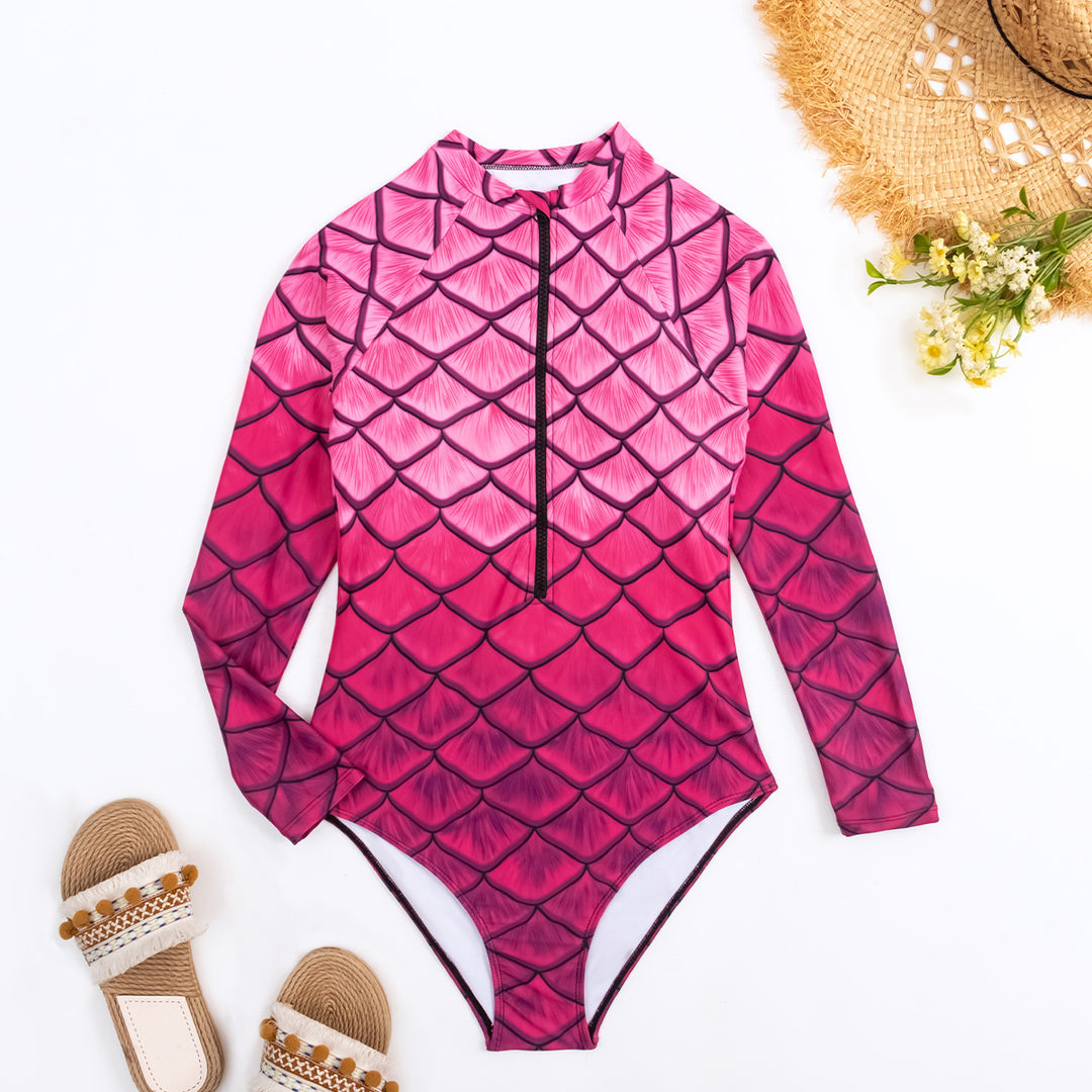 Damen Langarm-Schwimmanzug mit trendigem Fischschuppen-Design R&B