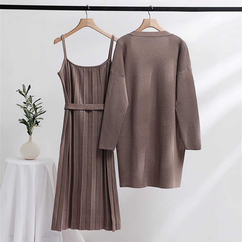 Damen elegantes und lässiges Strickkleid mit passender Strickjacke R&B