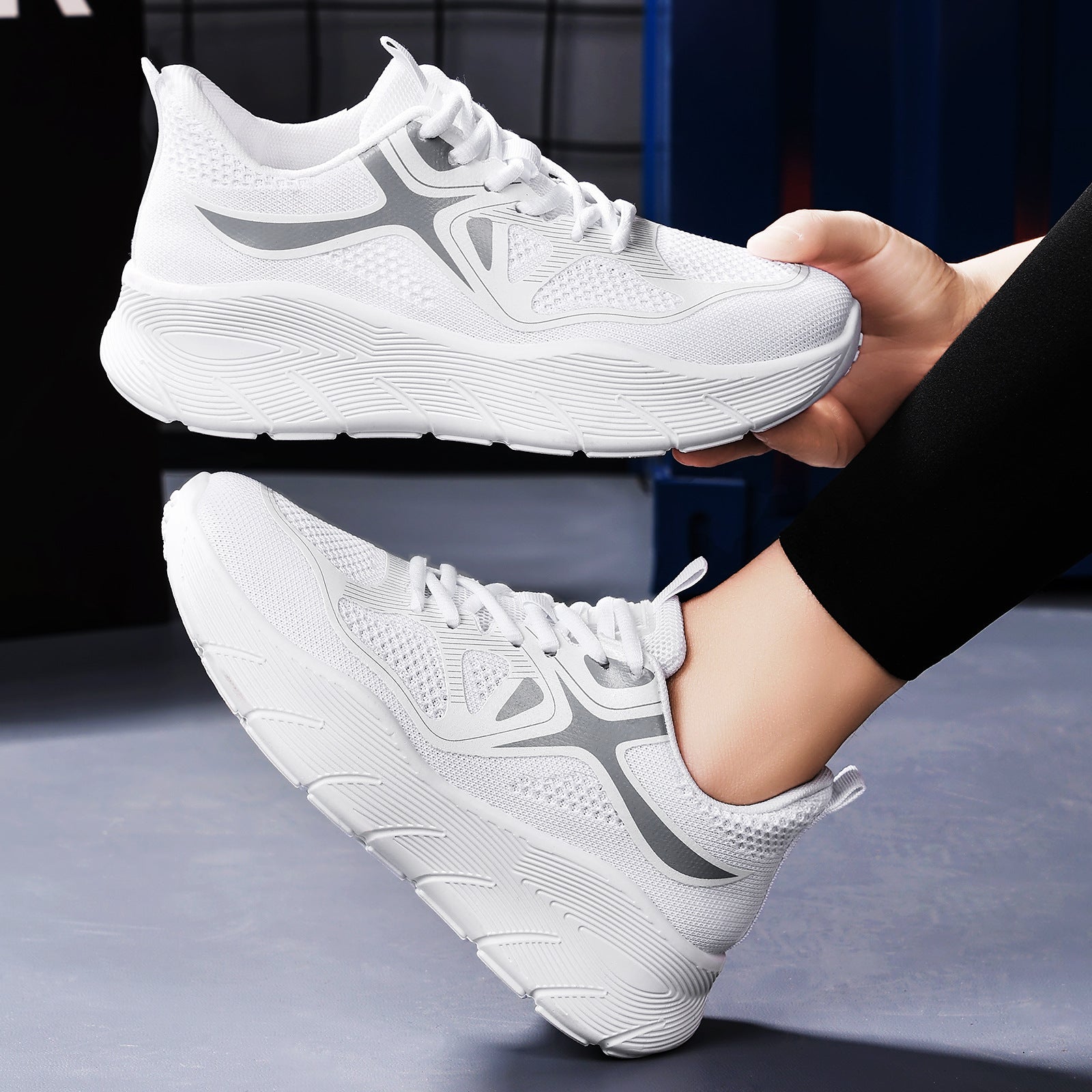 Damen nan nahtloser Performance-Walking-Sneaker mit atmungsaktivem Strickoberteil, verstärkter Zehenkappe und extrahoher Dämpfungsplateausohle R&B
