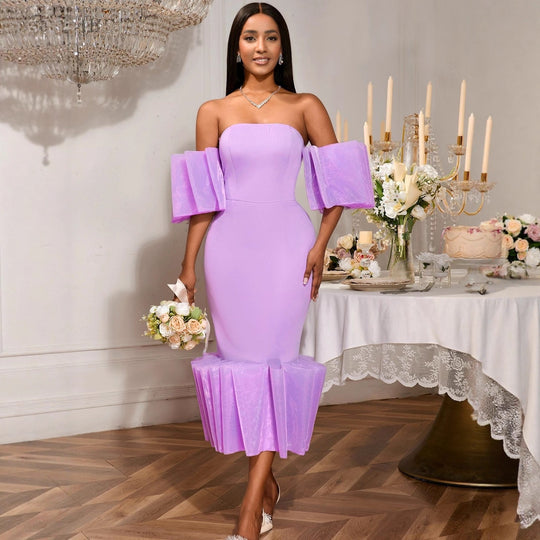 Damen Elegantes Kleid mit voluminösen Rüschenärmeln R&B