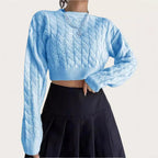 Damen kuscheliger Cropped Pullover mit Zopfmuster R&B