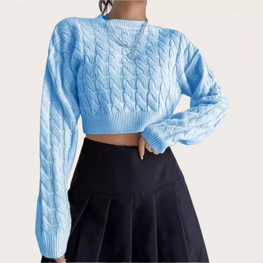 Damen kuscheliger Cropped Pullover mit Zopfmuster R&B