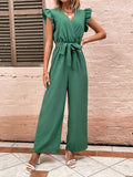 Damen Eleganter Jumpsuit mit Taillengürtel und Rüschendetails R&B