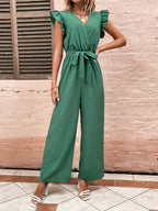 Damen Eleganter Jumpsuit mit Taillengürtel und Rüschendetails R&B