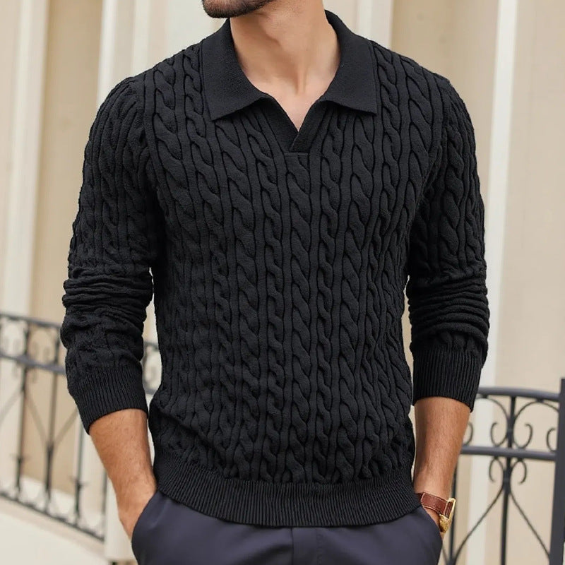 Herren Strickpullover mit strukturiertem Zopfmuster und Kragen R&B