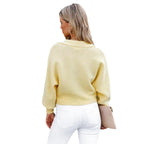 Damen modischer Pullover mit weitem Kragen und Rippstruktur R&B