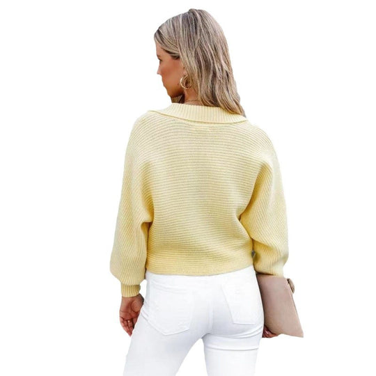 Damen modischer Pullover mit weitem Kragen und Rippstruktur R&B
