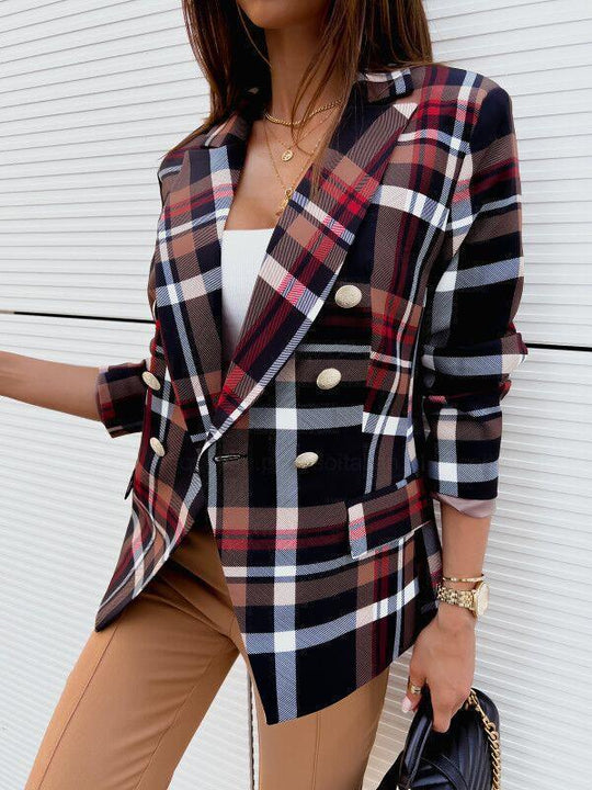 Damen Karierter Blazer mit doppelter Knopfleiste und schickem Schnitt R&B