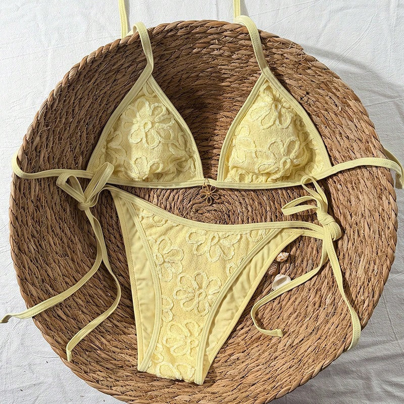 Damen Triangel-Bikini mit floralem 3D-Muster R&B