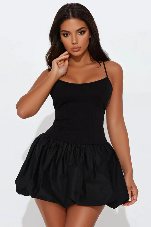 Damen Minikleid mit doppeltem Rüschensaum und Spaghettiträgern R&B
