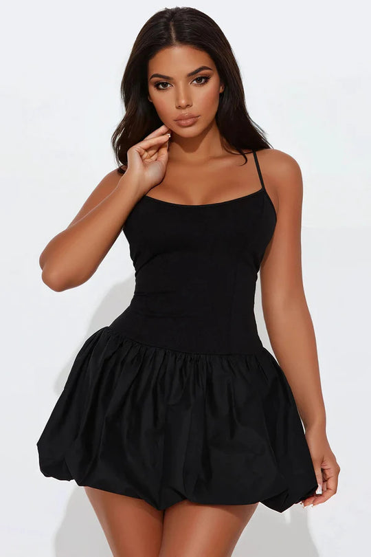 Damen Minikleid mit doppeltem Rüschensaum und Spaghettiträgern R&B