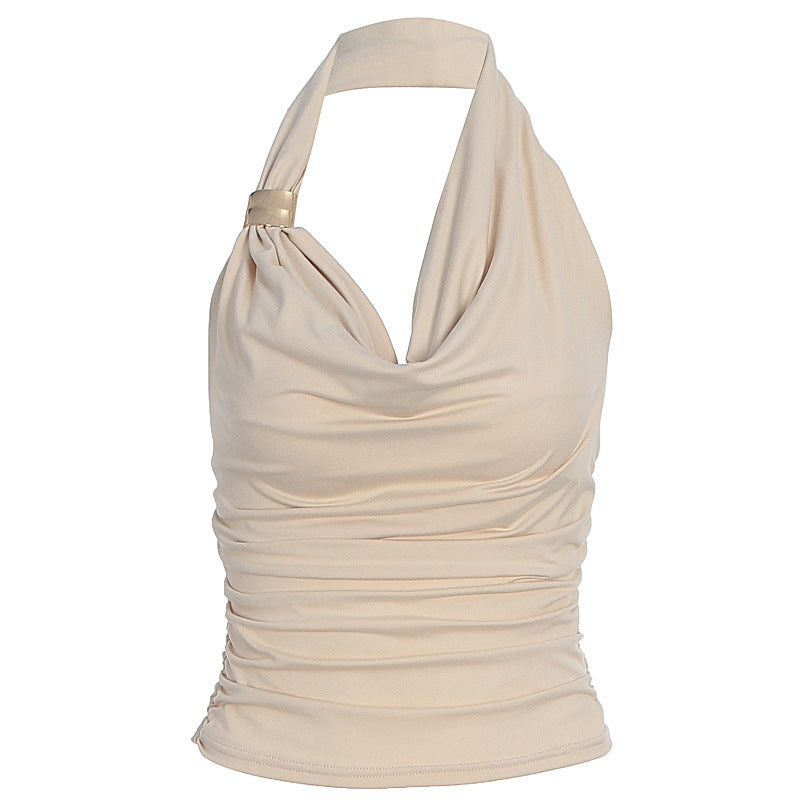 Damen Hals-Collier Top mit elegantem Wickeldesign und schmeichelnder Silhouette R&B