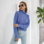 Damen Grobstrickpullover mit hohem Kragen und Zopfmuster R&B