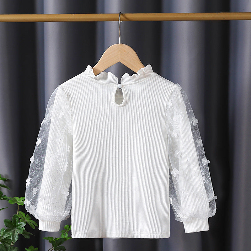 Mädchen Rüschenbluse mit floralen Applikationen und transparenten Ärmeln R&B