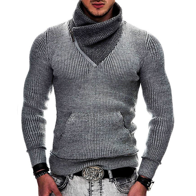 Herren Langarm Kapuzenpullover mit asymmetrischem Reißverschluss und strukturiertem Strickdesign R&B
