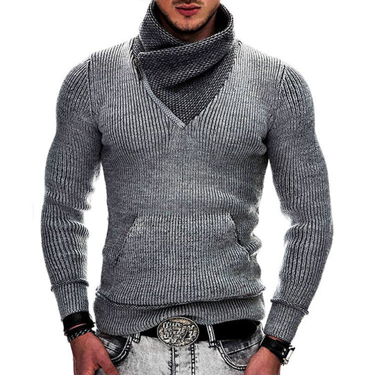 Herren Langarm Kapuzenpullover mit asymmetrischem Reißverschluss und strukturiertem Strickdesign R&B
