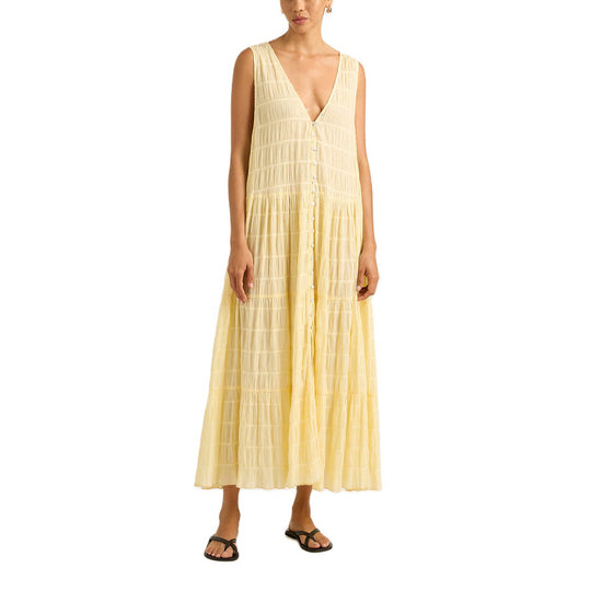 Damen Maxikleid mit tiefem V-Ausschnitt und gestuftem Design R&B