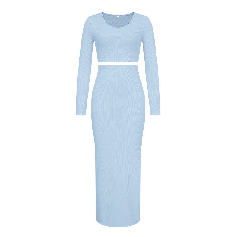 Damen elegantes Crop-Top und langes Maxi-Rock Ensemble R&B